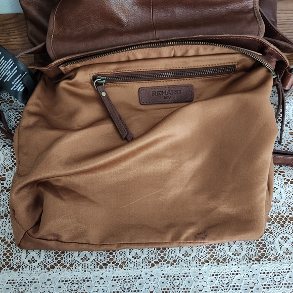 Rehard Italy Brown Leather Crossbody with Basket Weave Flap - Picture 10 of 16